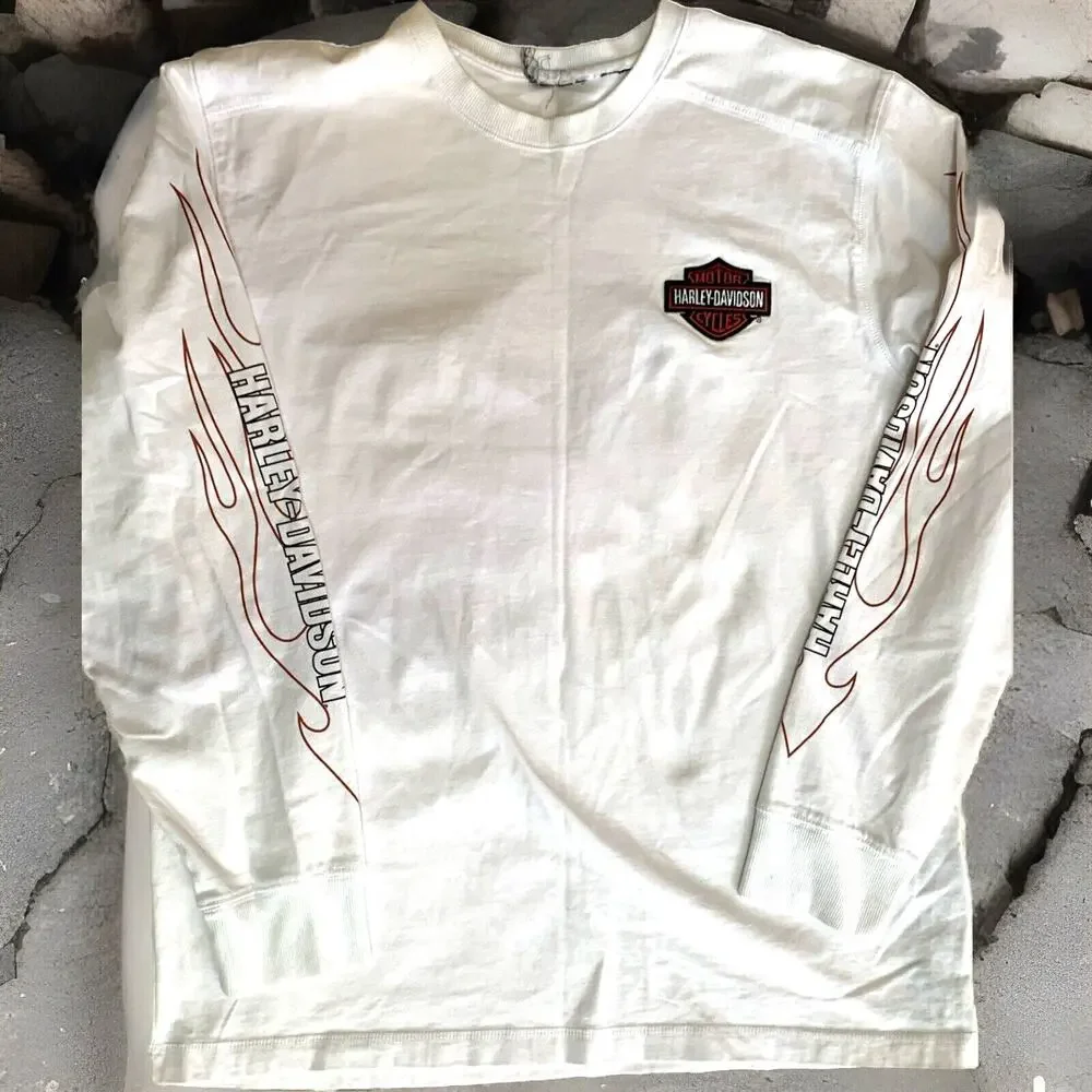 Harley Davidson Long Sleeve Flames Large Embroidered Back Size Large